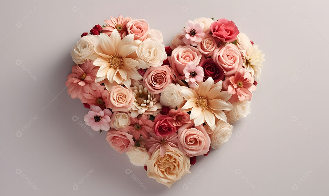 Linda flores em formato de coração sobre fundo isolado