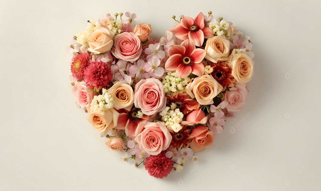 Linda flores em formato de coração sobre fundo isolado