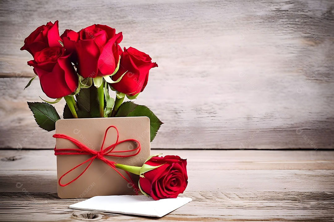 Caixa de presente em formato de coração ao lado de linda flores sobre fundo isolado