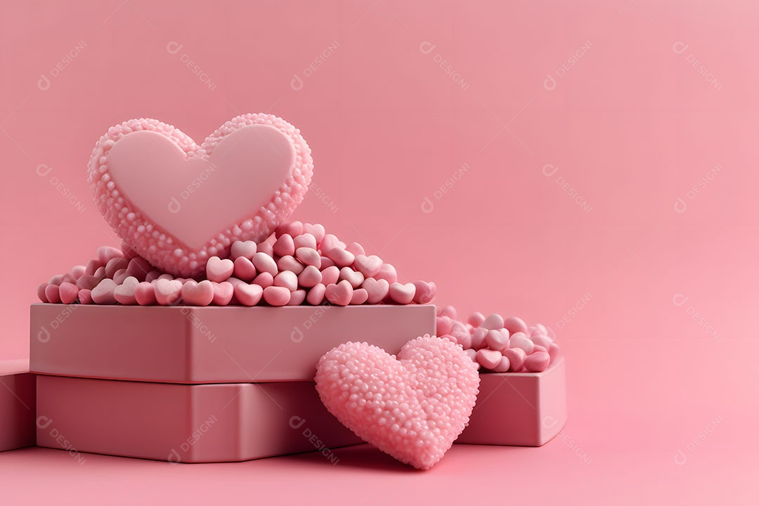 Caixa de presente em formato de coração ao lado de linda flores sobre fundo isolado