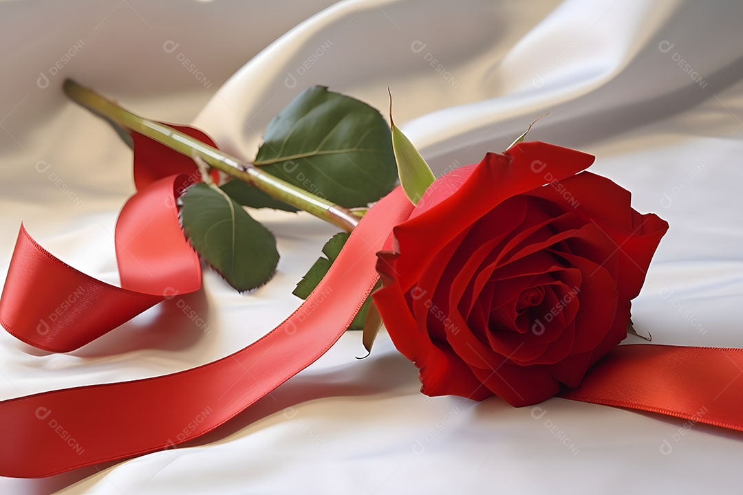 Linda rosa flor com lindo laço amarrado sobre fundo isolado