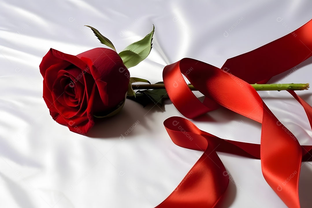 Linda rosa flor com lindo laço amarrado sobre fundo isolado