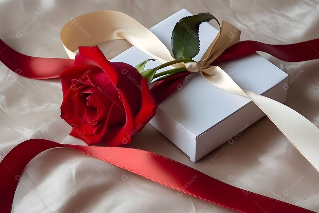 Linda rosa flor com lindo laço amarrado sobre fundo isolado