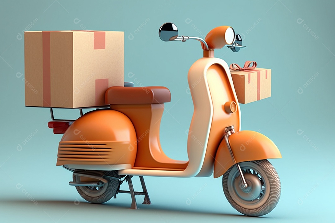 Lambreta de entrega colorida com caixas