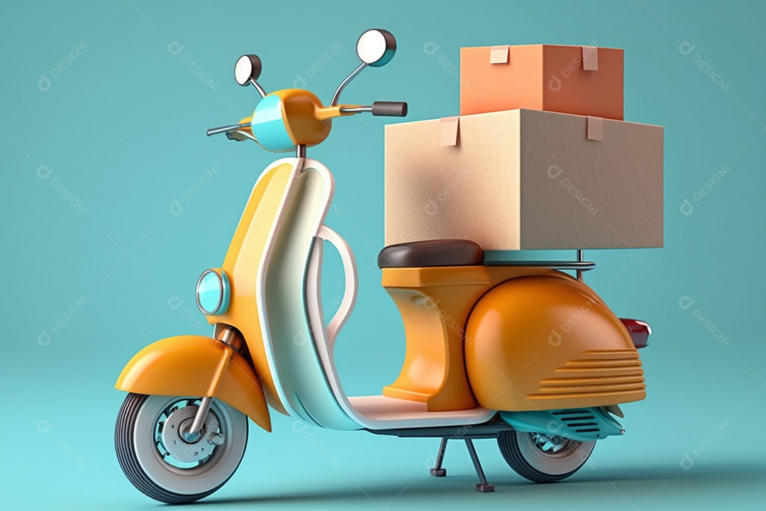 Lambreta de entrega amarela com caixas