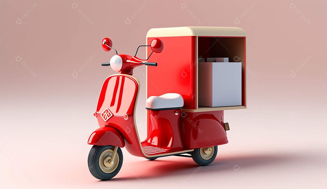 Scooter de entrega vermelha com caixas