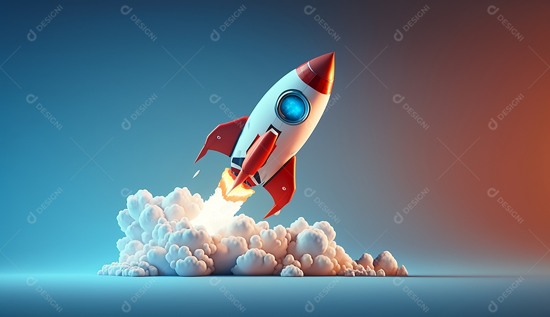 Foguete voando alto no céu