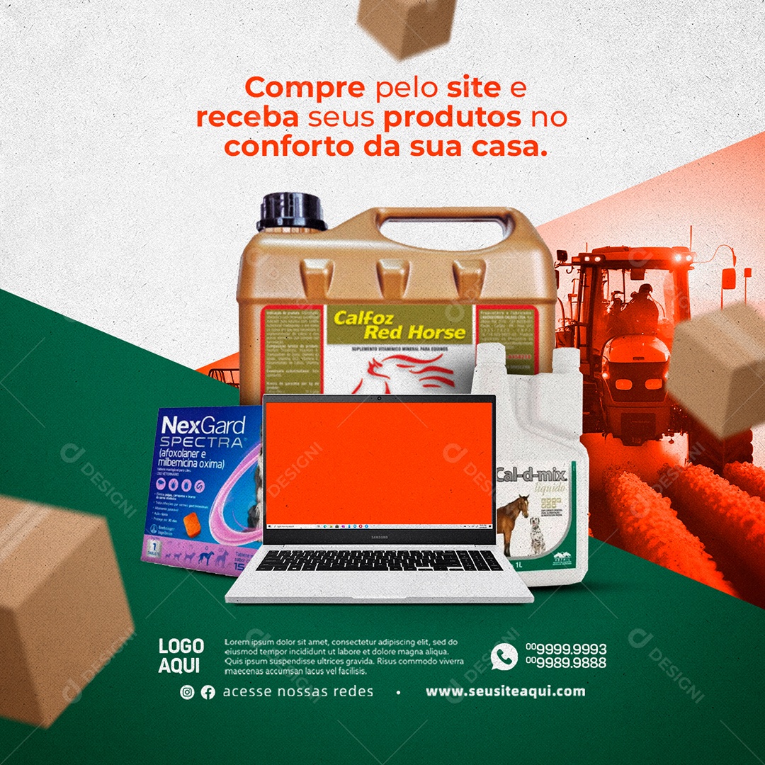 Compre Pelo Site e Receba Produtos Agropecuários Social Media PSD Editável
