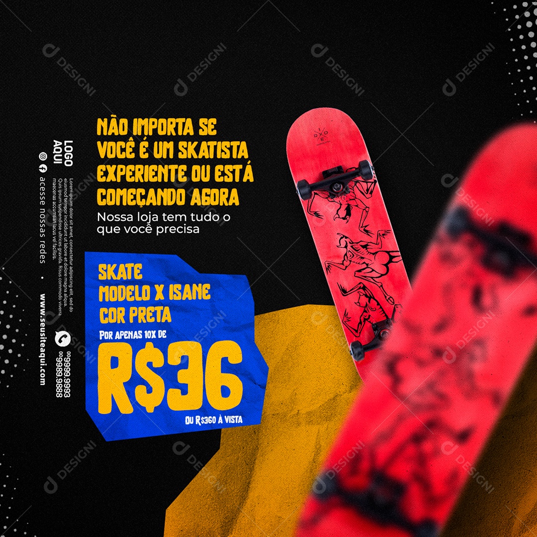 Não Importa Se Você é Um Skatista Loja De Skate Social Media PSD Editável