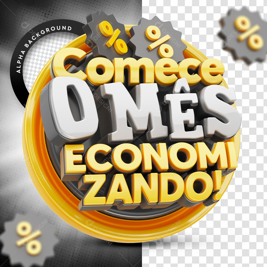 Selo 3D Para Composição Comece o Mês Economizando PSD