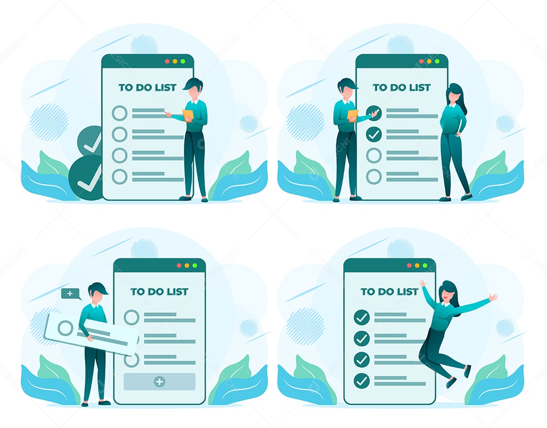 Desenho De Mulher E Homem Com Lista De Tarefas Ou Conceito De Planejamento. Ilustração Vetorial EPS