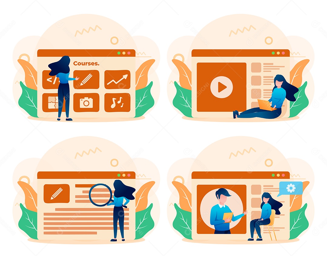 Desenho De Tutorial On-Line Ilustração Vetorial EPS