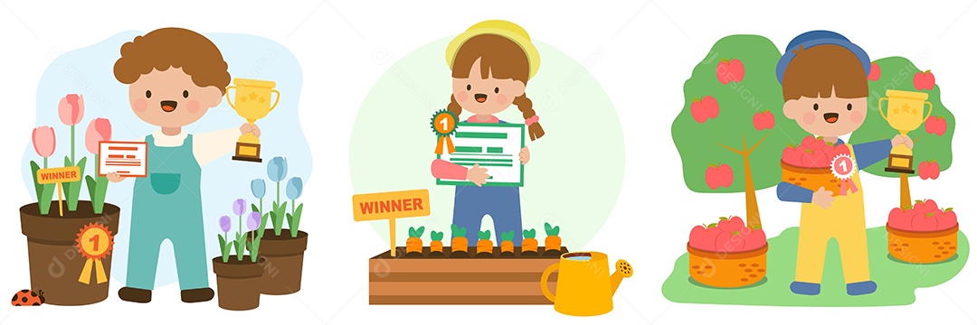 Desenho De Crianças Vencedoras Ilustração Vetorial EPS