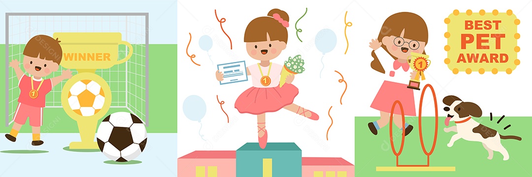 Desenho De Crianças Vencedoras Ilustração Vetorial EPS