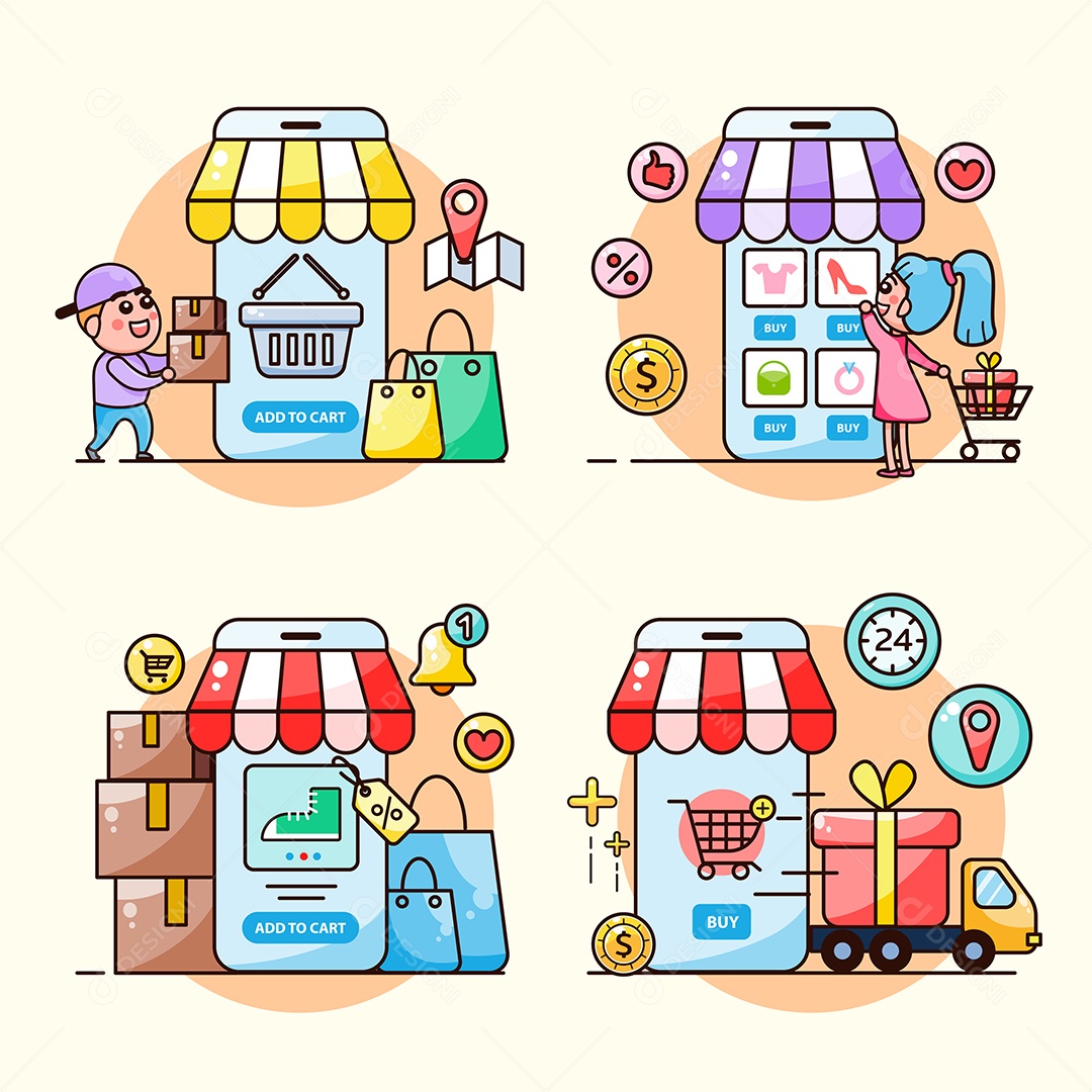 Desenho De Lojas Ilustração Vetorial EPS