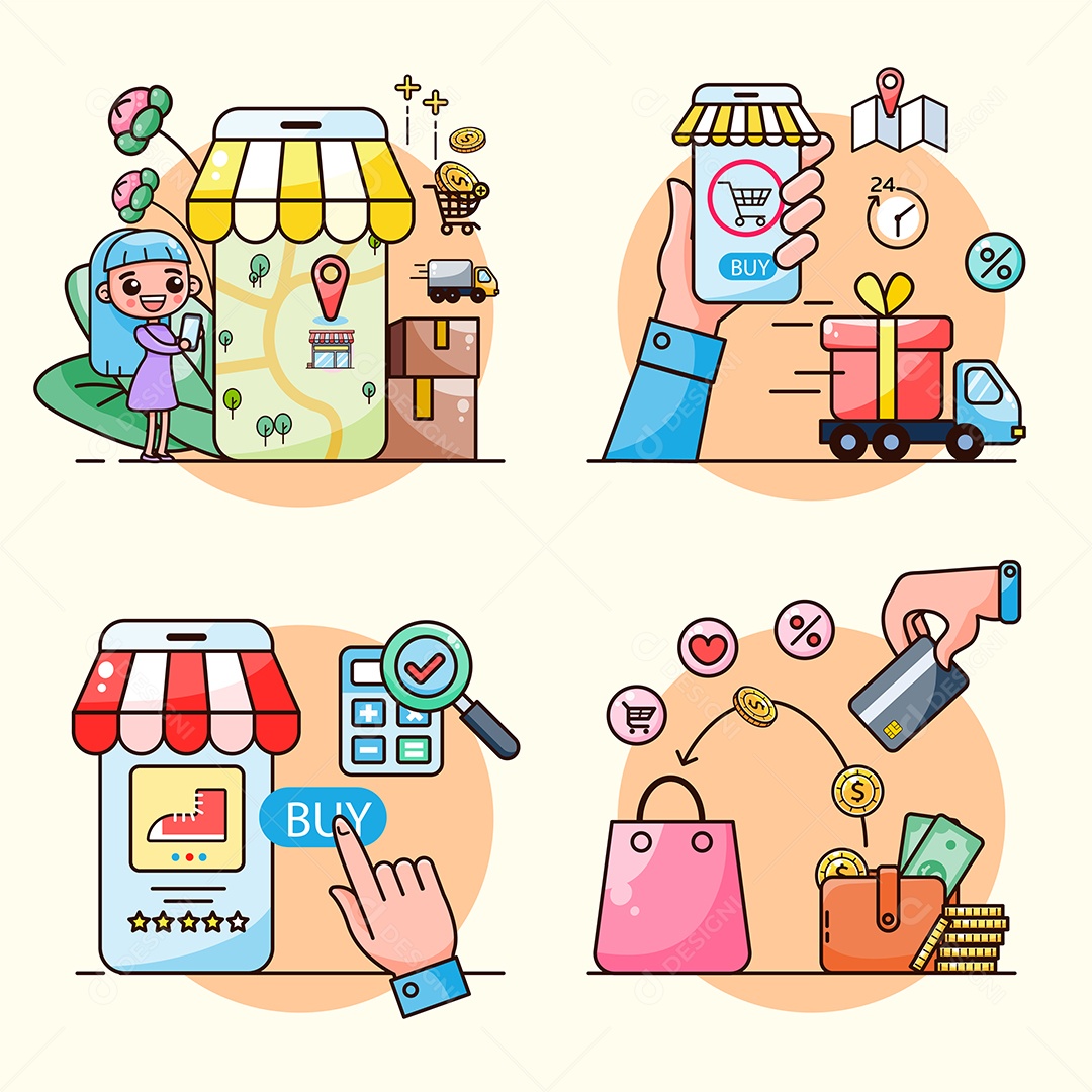 Desenho De Lojas Ilustração Vetorial EPS