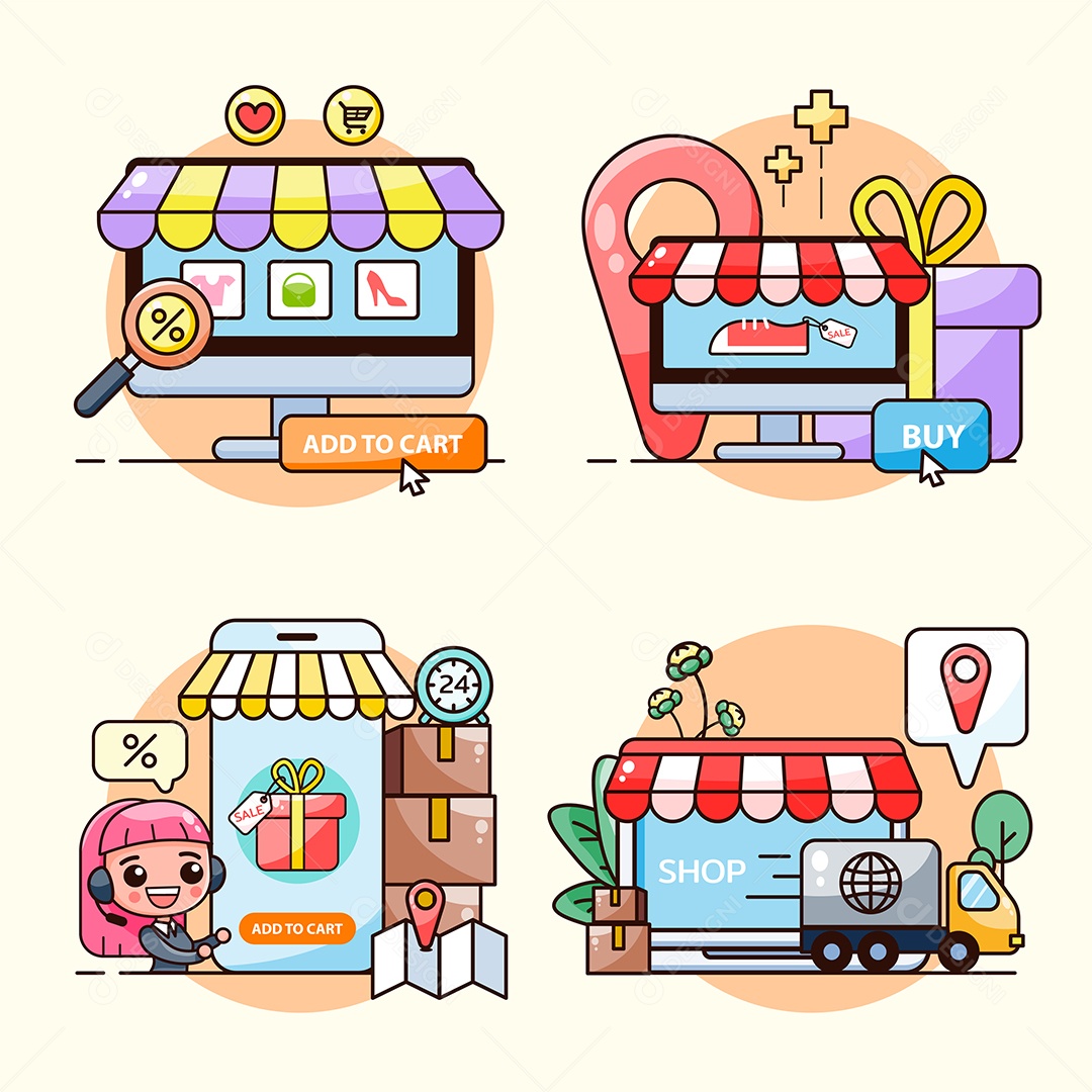 Desenho De Lojas Ilustração Vetorial EPS