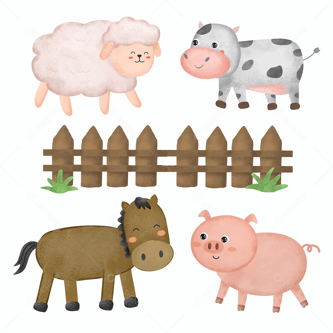 Desenho Vetorial De Conjunto De Animais Vetor EPS