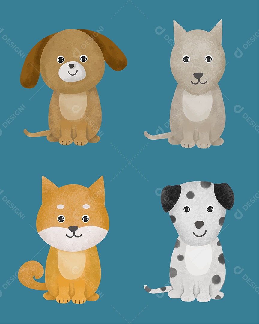 Desenho Vetorial De Cachorros Filhotes Vetor EPS