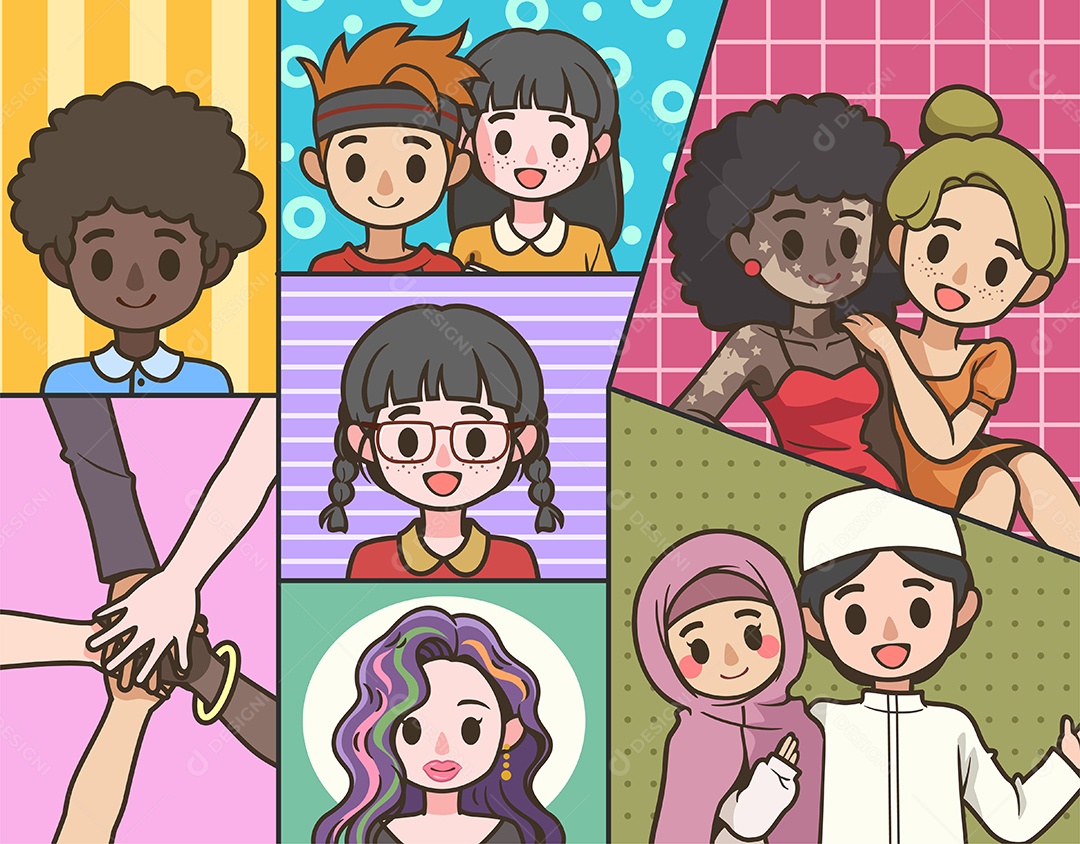 Desenho De Conceito De Igualdade Racial e Anti-Racismo Vetor EPS