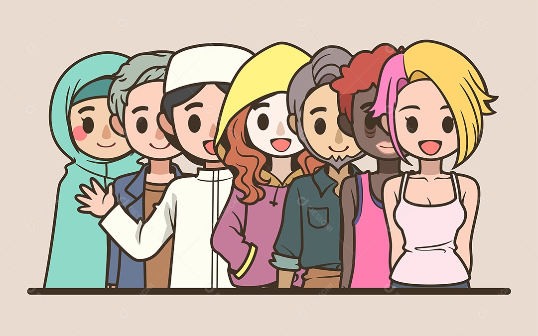 Desenho De Conceito De Igualdade Racial e Anti-Racismo Vetor EPS