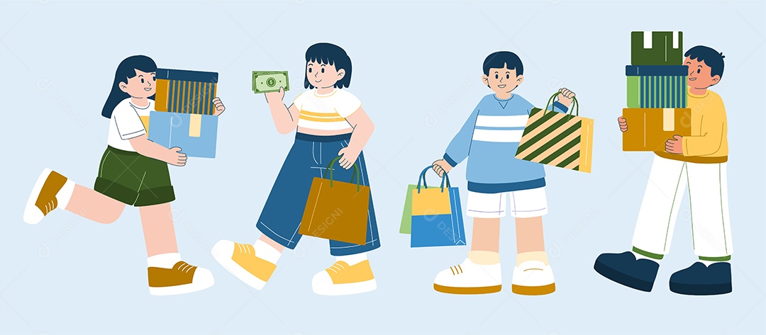 Desenho Jovem Casal Fazendo Compras Vetor EPS