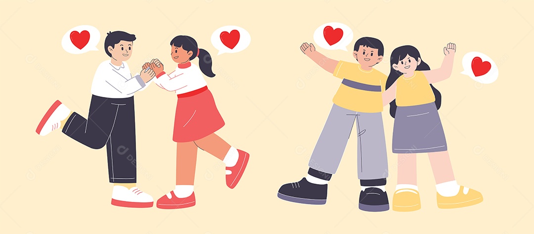 Desenho De Grupo De Feliz Com Amor No Dia Dos Namorados Em Desenho Animado Vetor EPS