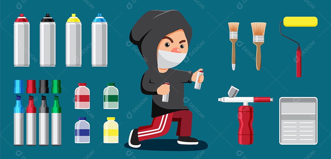 Desenho Vetorial Artista De Graffiti Profissional Vetor EPS