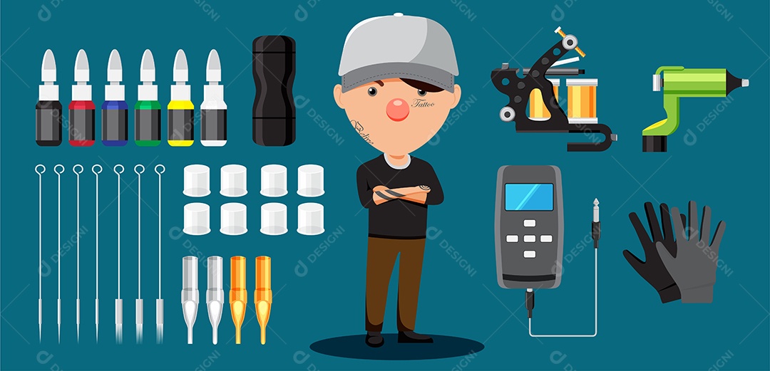 Desenho Vetorial Tatuador Profissional Vetor EPS