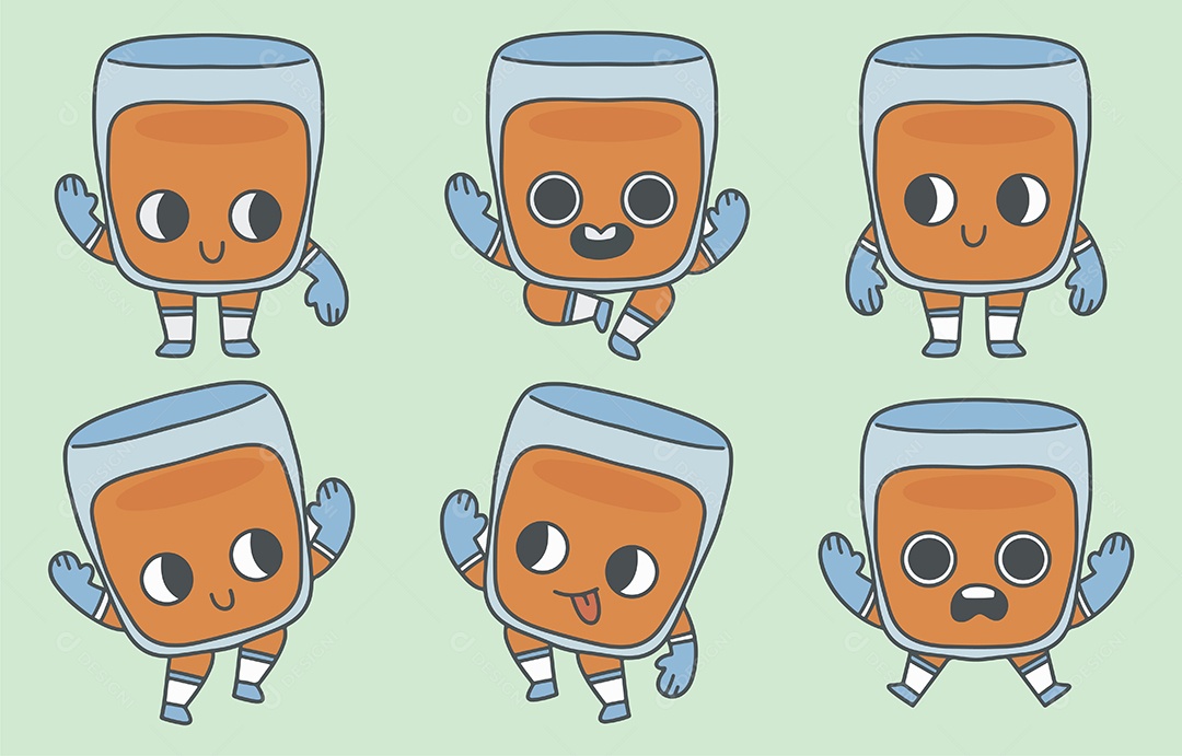 Coleção De Desenho De Mascote Fofo Com Várias Poses e Emoções Vetor EPS