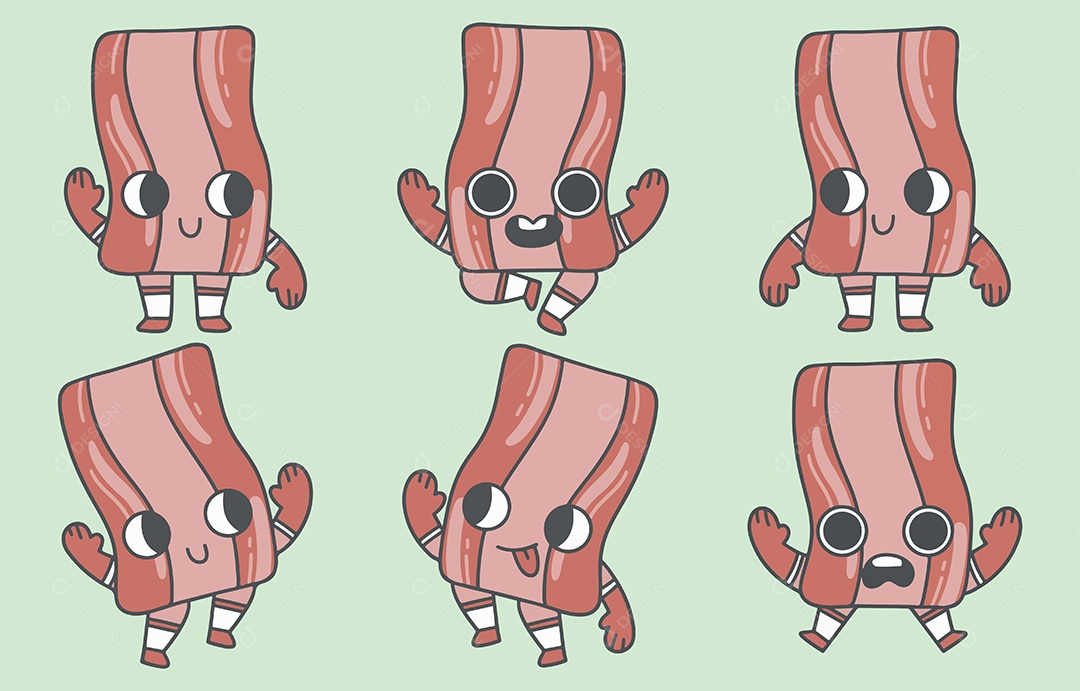 Coleção De Desenho De Mascote Fofo Com Várias Poses e Emoções Vetor EPS