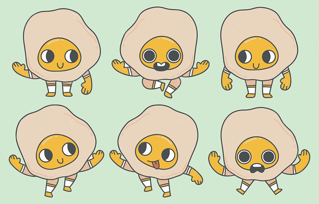 Desenho De Mascote Fofo Com Várias Poses e Emoções Vetor EPS