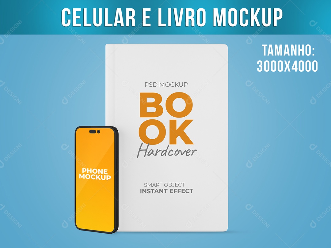 Mockup Celular Livro Frente PSD Editável