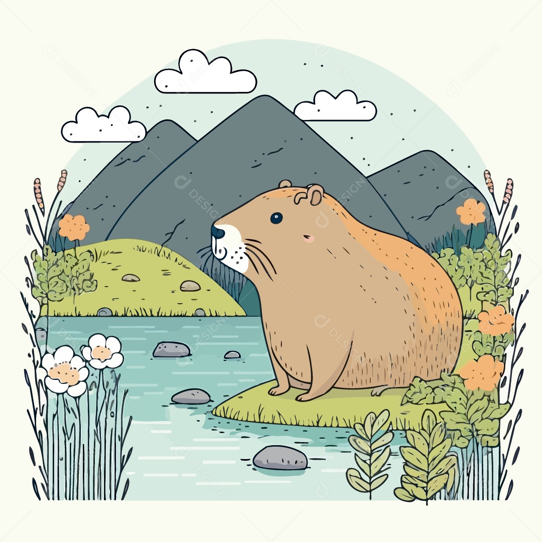 Desenho De Uma Capivara Ilustração Vetorial EPS