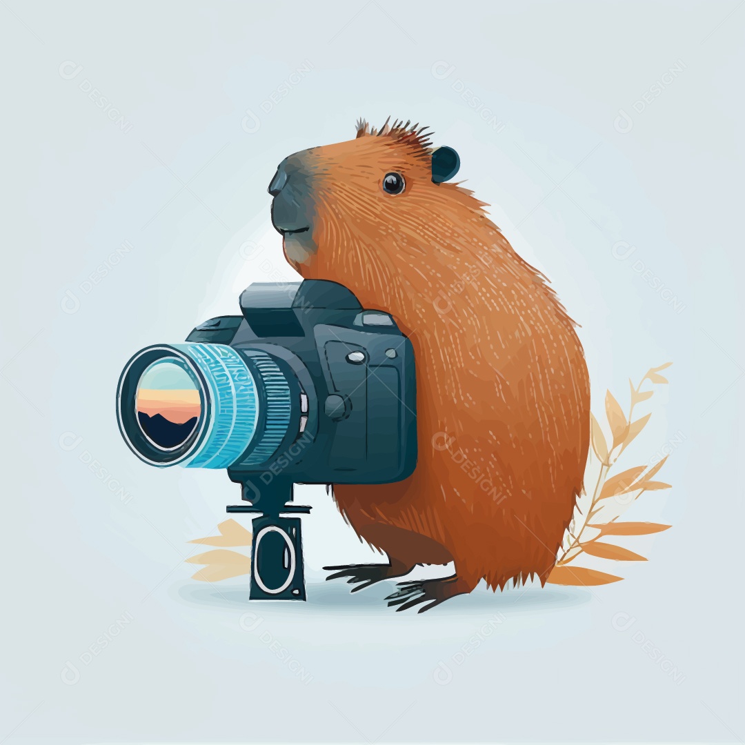 Desenho De Uma Capivara Com Uma Câmera  Ilustração Vetorial EPS