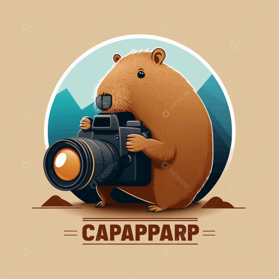 Desenho De Uma Capivara Com Uma Câmera  Ilustração Vetorial EPS