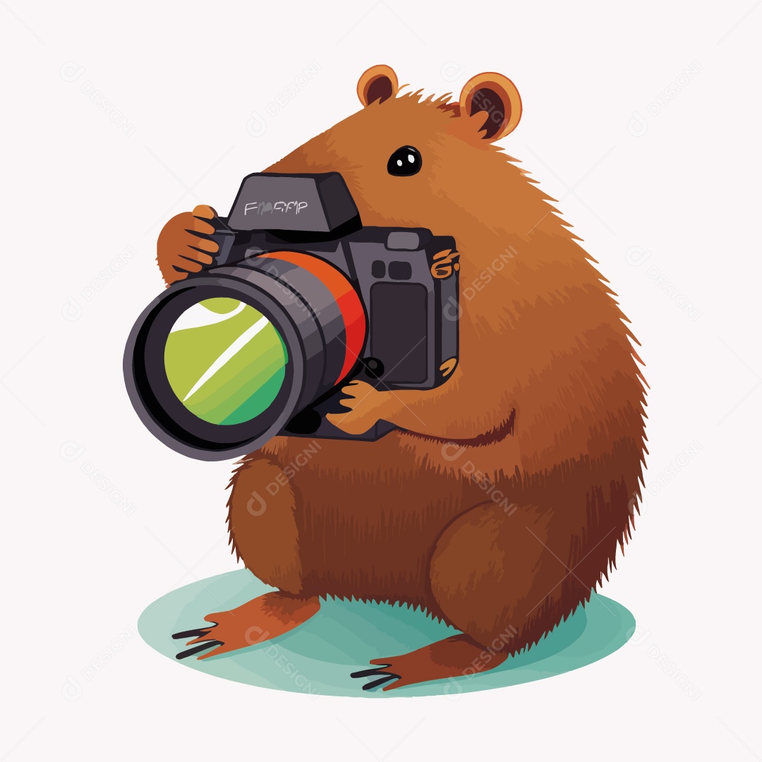 Desenho De Uma Capivara Com Uma Câmera  Ilustração Vetorial EPS