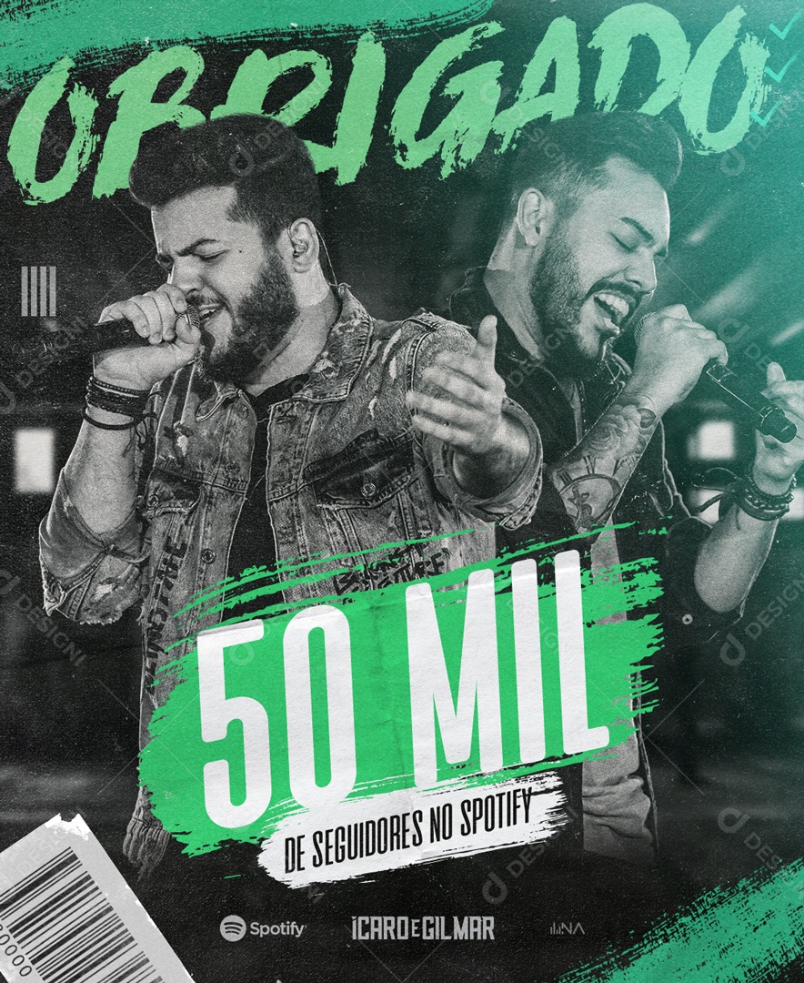 Social Media Flyer Feed Icaro E Gilmar Obrigado 50 Mil Seguidores Spotify PSD Editavel