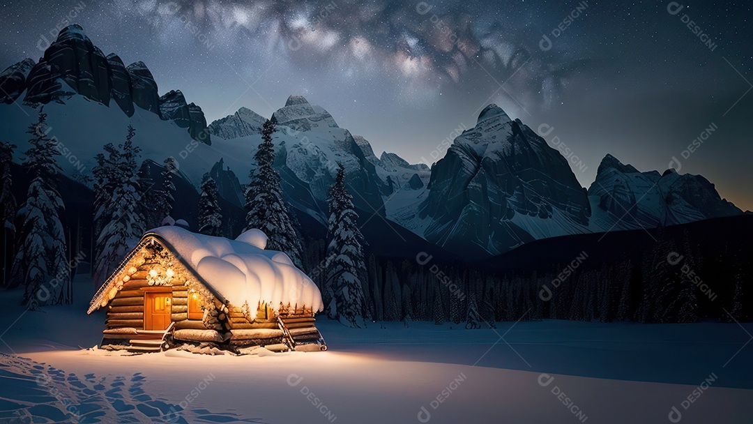 Imagem realista de casa sobre floresta.