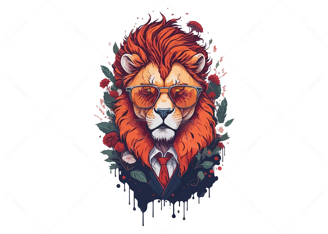 Ilustração De Arte De Design De Camiseta Leão De Terno e Gravata Vetor EPS