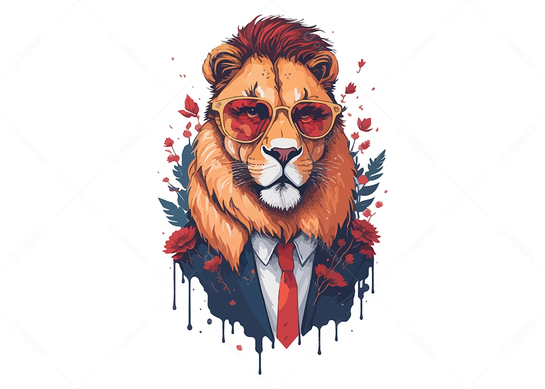 Ilustração De Arte De Design De Camiseta Leão De Terno e Gravata Vetor EPS