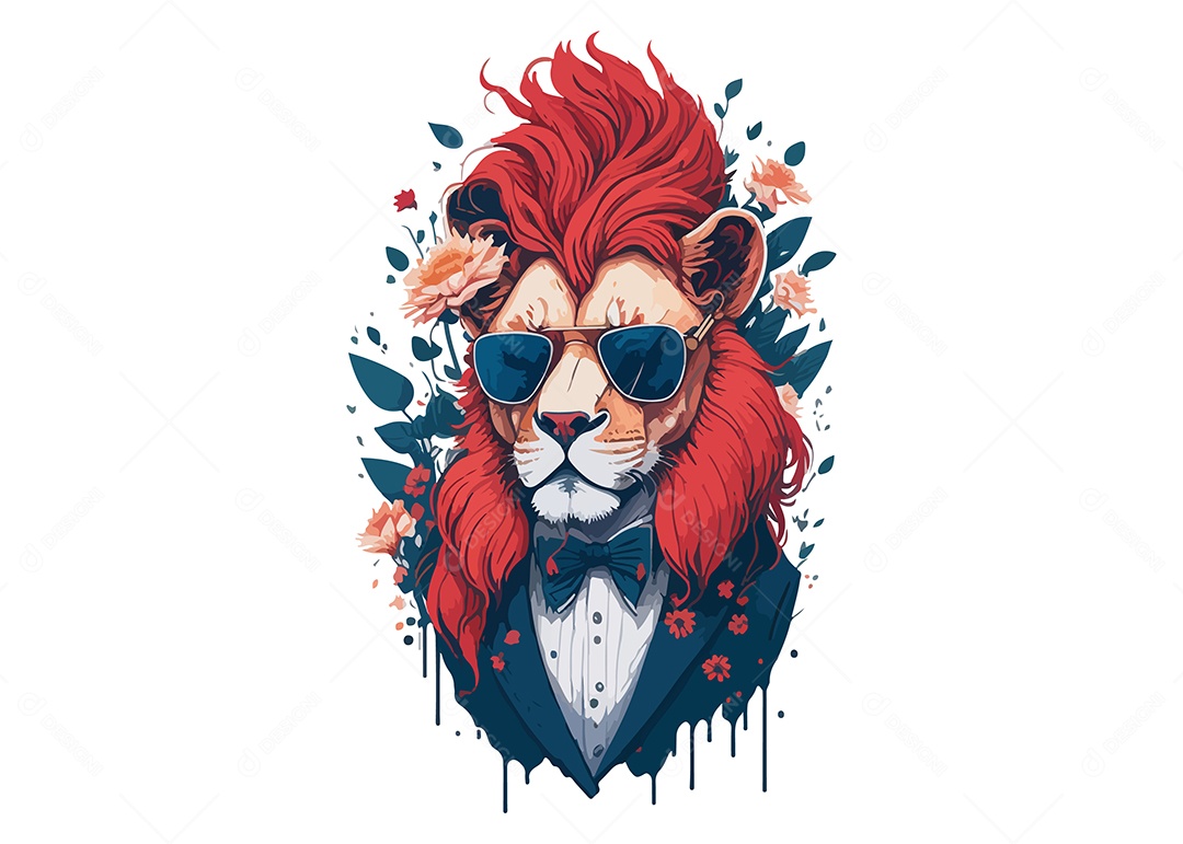 Ilustração De Arte De Design De Camiseta Leão De Terno e Gravata Vetor EPS
