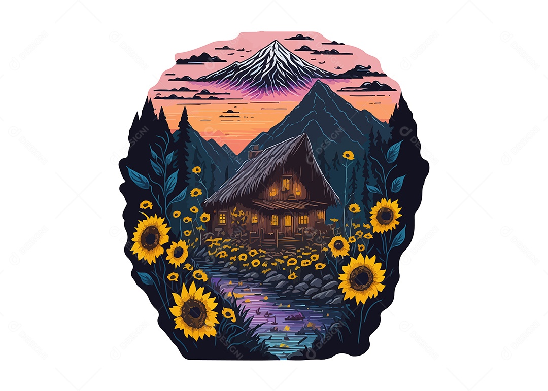 Ilustração De Arte De Design De Camiseta Com Paisagem Vetor EPS