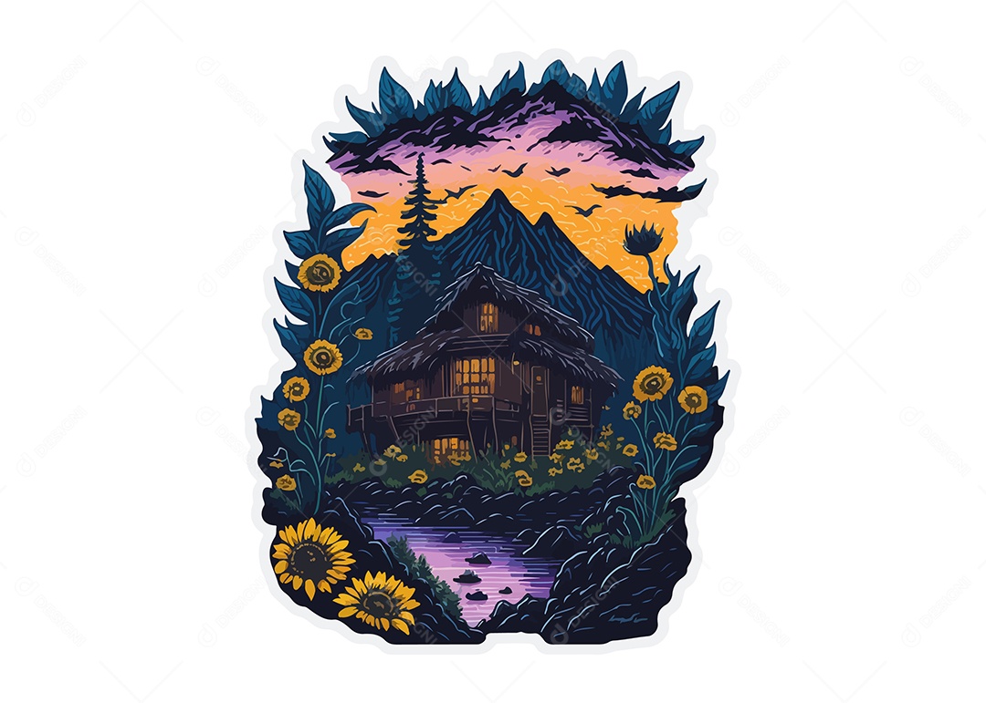 Ilustração De Arte De Design De Camiseta Com Paisagem Vetor EPS