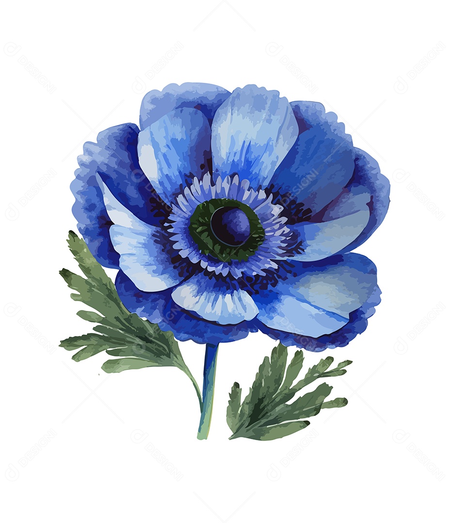 Desenho De Flor Azul Em Aquarela Vetor EPS