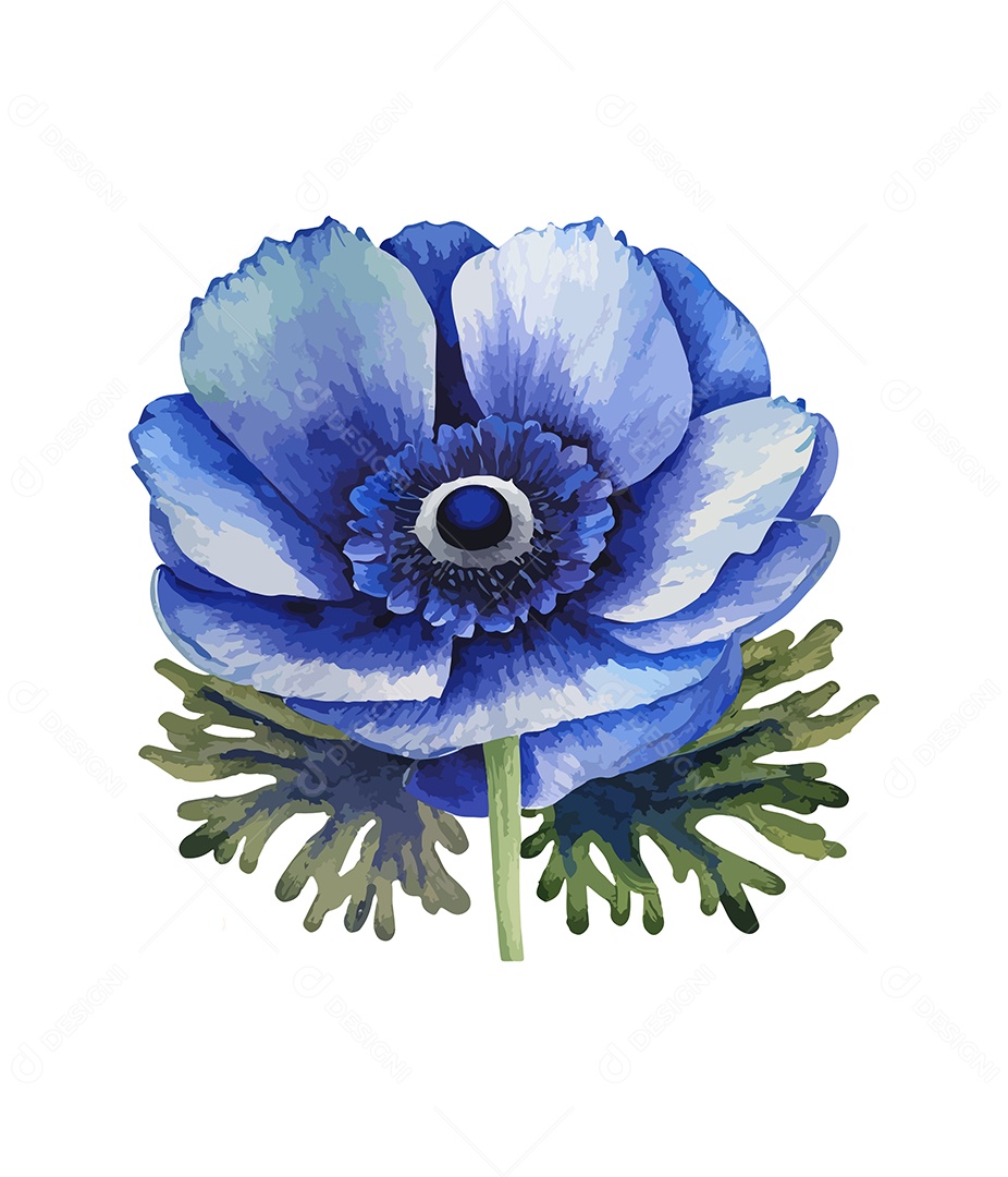 Desenho De Flor Azul Em Aquarela Vetor EPS