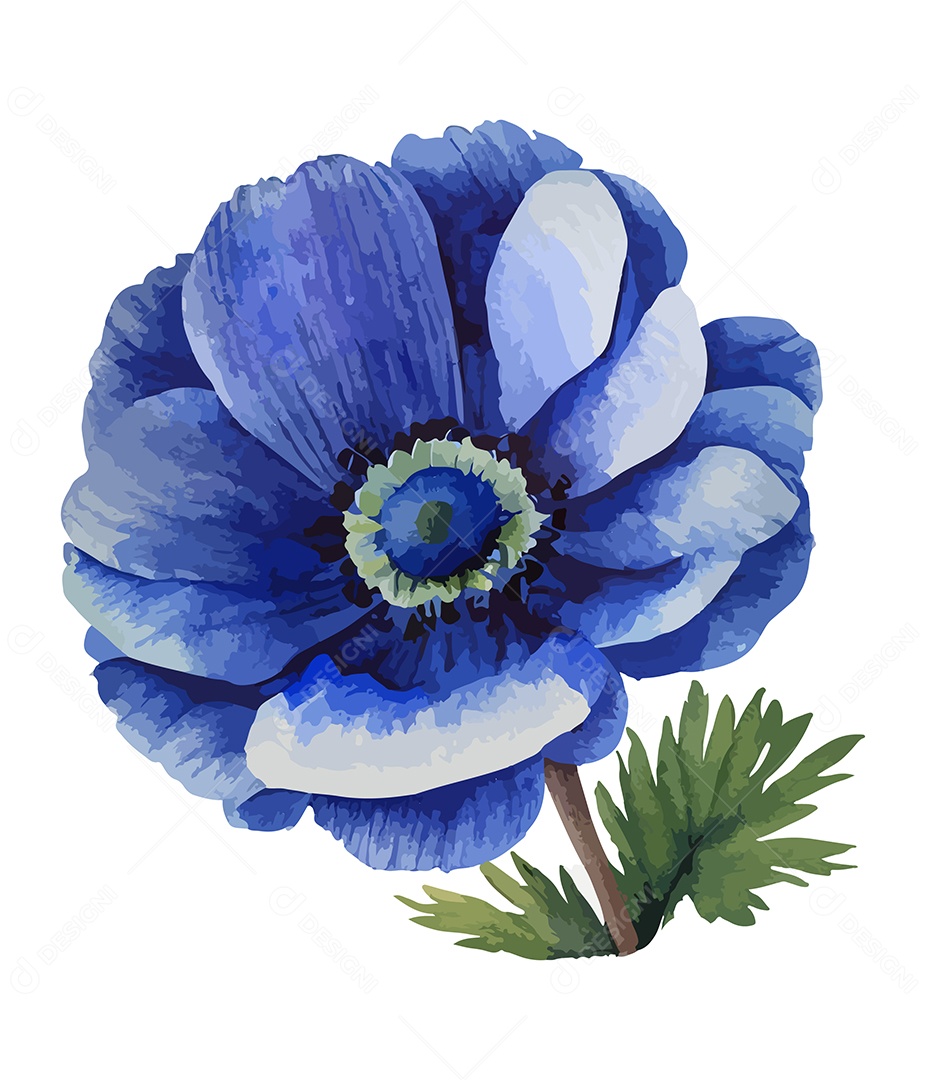 Desenho De Flor Azul Em Aquarela Vetor EPS