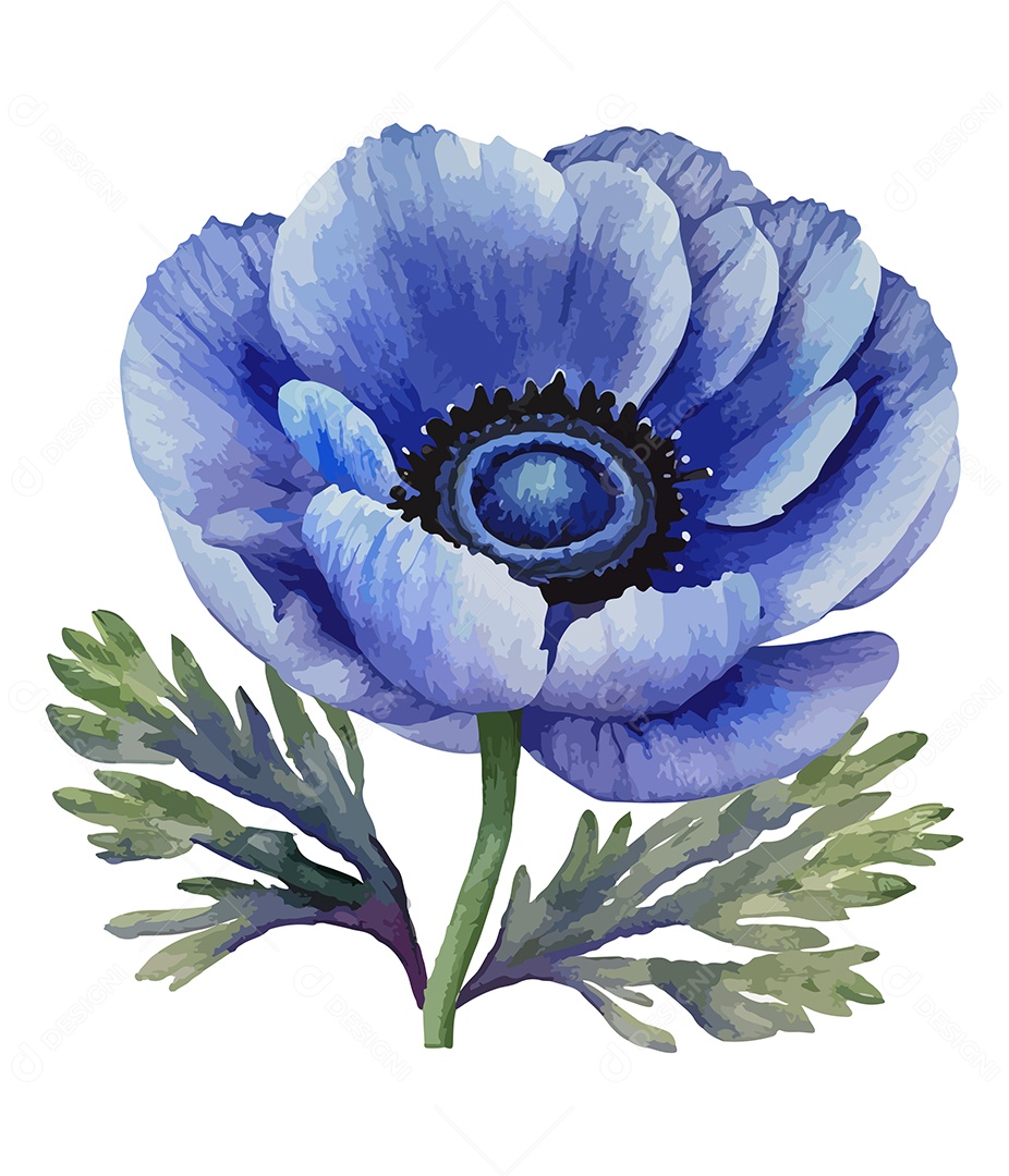 Desenho De Flor Azul Em Aquarela Vetor EPS