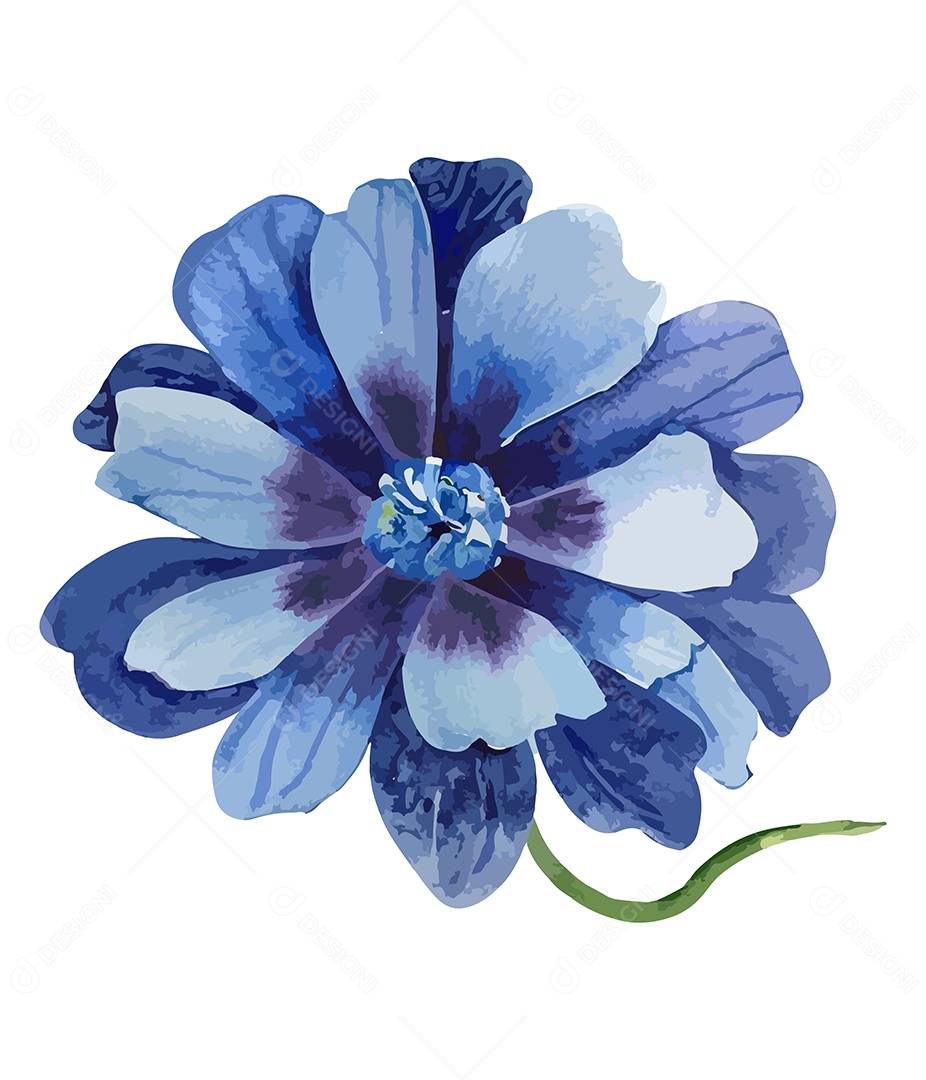 Desenho De Flor Azul Em Aquarela Vetor EPS