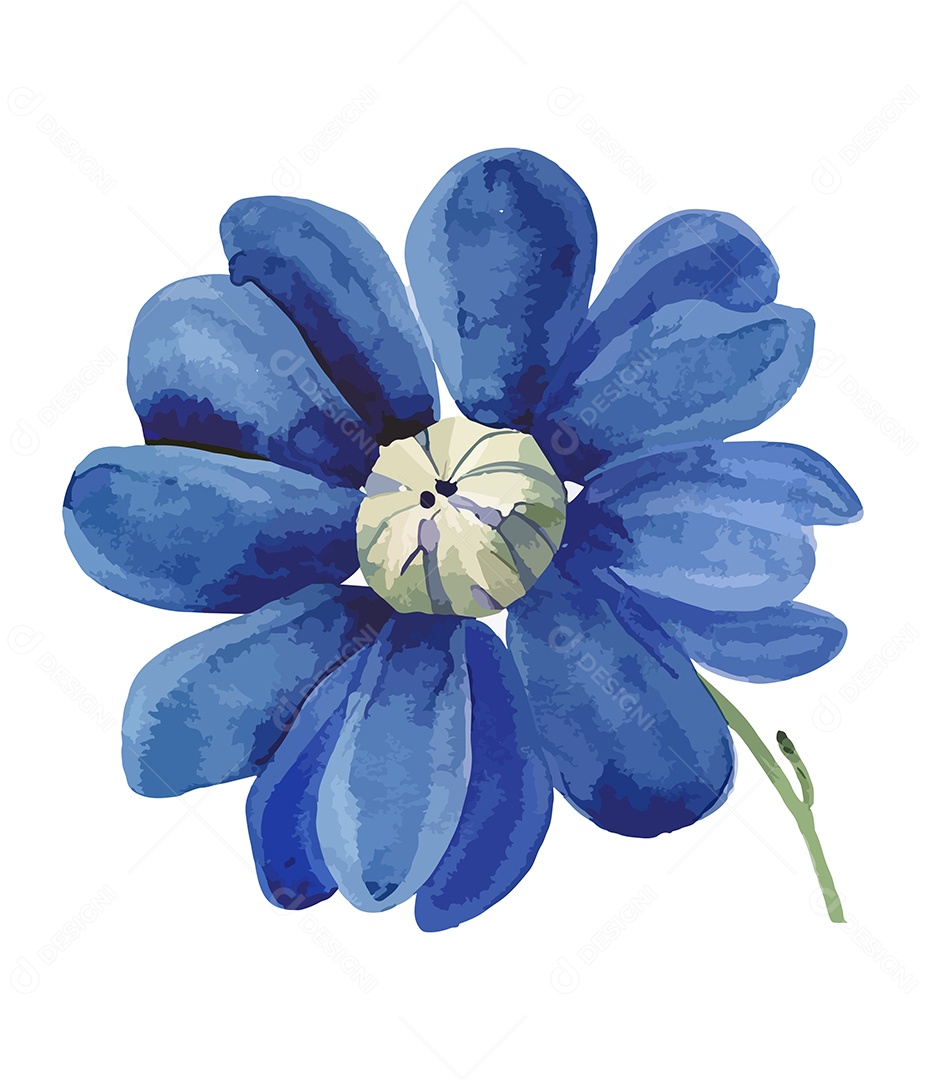 Desenho De Flor Azul Em Aquarela Vetor EPS
